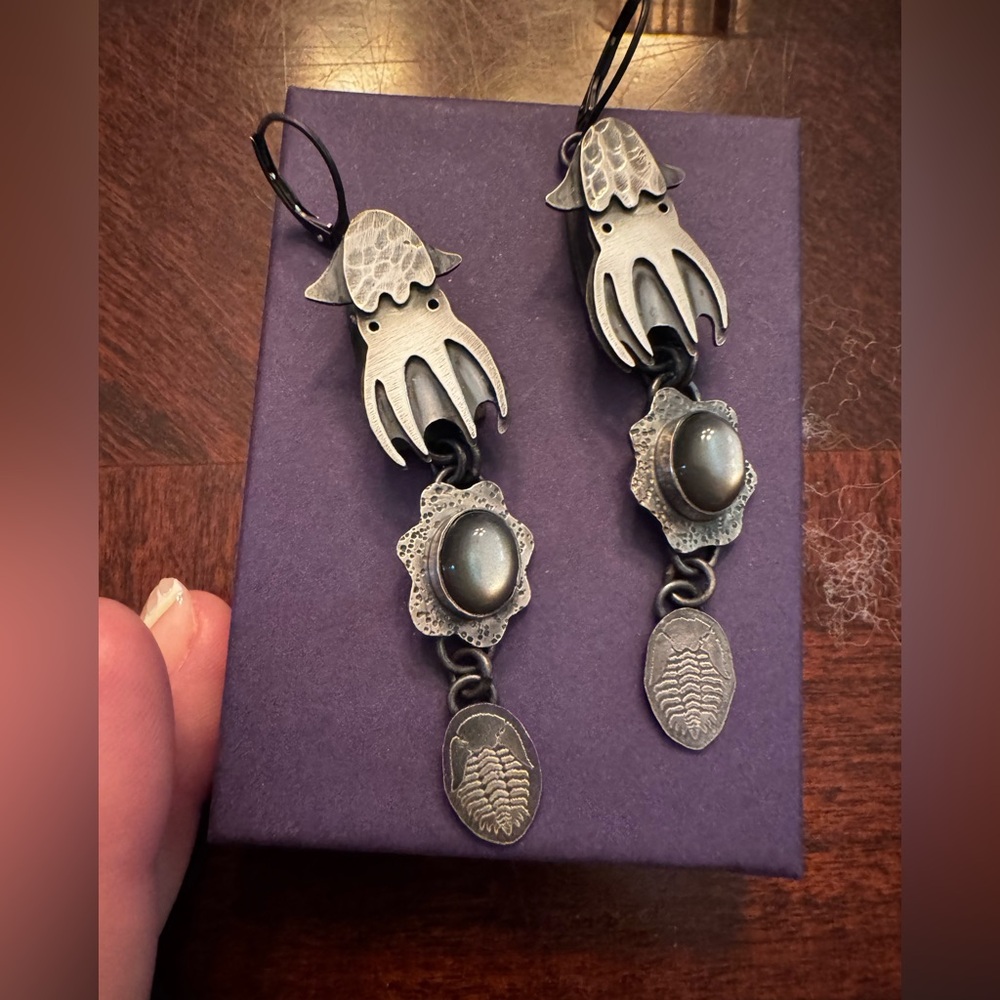 Sterling Silver Vampire Squid Dangle Earrings - image 1
